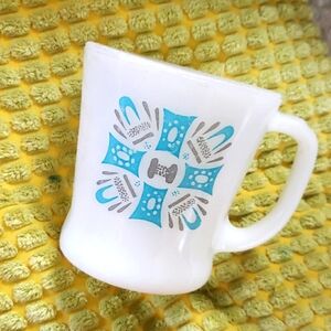 Blue Heaven Vintage Fire King MCM Milk Glass Mug Atomic